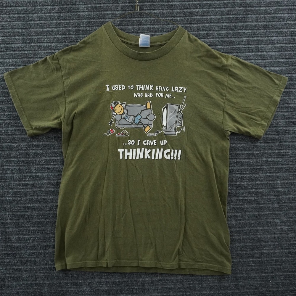 Y2K Tennessee River Graphic Tee Large Olive Green I Gave Up Thinking Humor Shirt